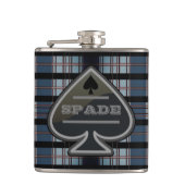 Personalisiert Spade Poker Blue Kariert Flask Flachmann (Vorderseite)