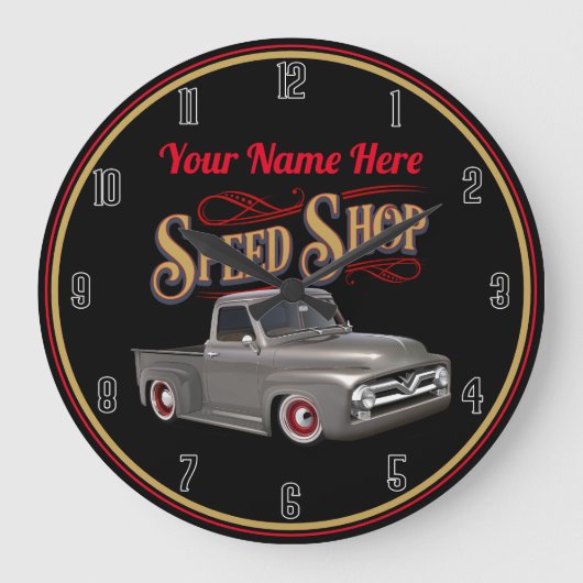 Personalisiert Speed Shop Truck Große Wanduhr (Vorderseite)