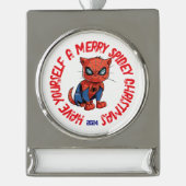 Personalisiert Spider Cat Banner-Ornament Silber (Vorderseite)