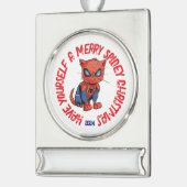 Personalisiert Spider Cat Banner-Ornament Silber (Links)