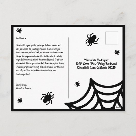 Personalisiert Spiderweb Halloween Feiertagspostkarte (Rückseite)