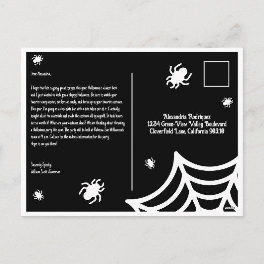 Personalisiert Spiderweb Halloween Feiertagspostkarte (Rückseite)
