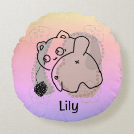 Personalisiert spielende Katze mit Garn Rundes Kissen