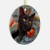 Personalisiert spielerische Schwarzkatze im Weihna Keramik Ornament (Rechts)