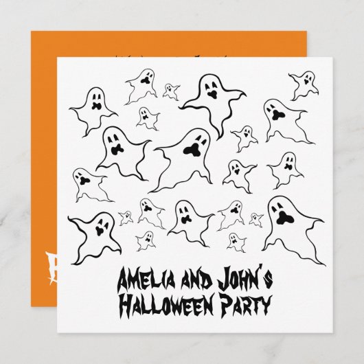 Personalisiert Spooky Halloween Ghosts Party Einladung (Vorne/Hinten)