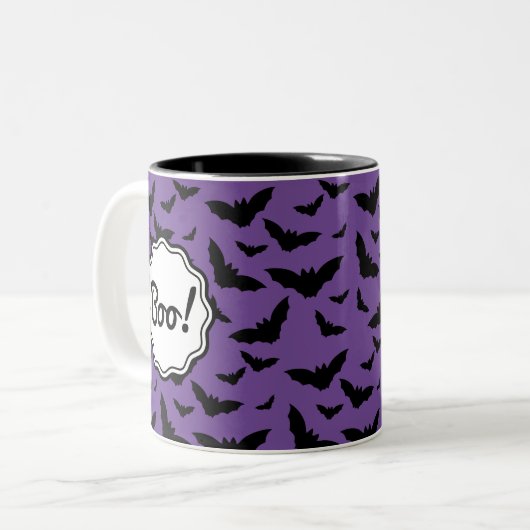 Personalisiert Spooky Lila Halloween-Black Bats Zweifarbige Tasse (Vorderseite Links)