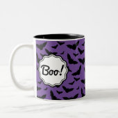 Personalisiert Spooky Lila Halloween-Black Bats Zweifarbige Tasse (Links)