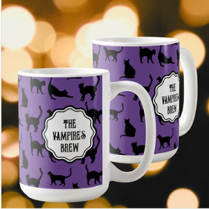 Personalisiert Spooky Lila Halloween-Schwarzkatzen Kaffeetasse