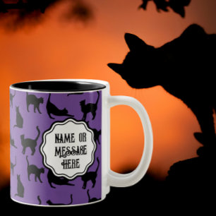 Personalisiert Spooky Lila Halloween-Schwarzkatzen Zweifarbige Tasse