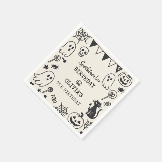 Personalisiert Spooky Niedlich Skeleton & Ghost Serviette (Ecke)