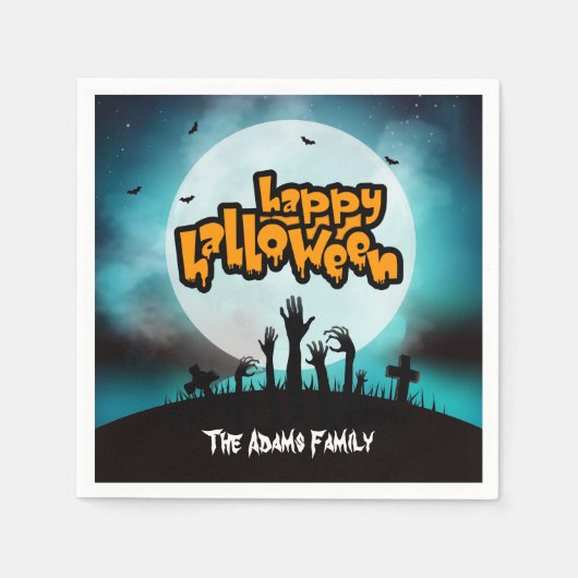 Personalisiert Spooky Zombie Happy Halloween Party Serviette (Vorderseite)