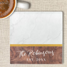 Personalisiert-Square-Marmor-Wald Nachname Est Dat