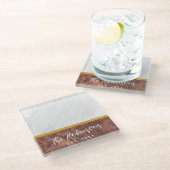 Personalisiert-Square-Marmor-Wald Nachname Est Dat Glasuntersetzer (Schrägansicht)