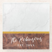 Personalisiert-Square-Marmor-Wald Nachname Est Dat Glasuntersetzer (Vorderseite)