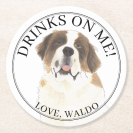 Personalisiert St. Bernard Dog Wedding Runder Pappuntersetzer