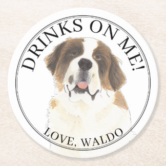 Personalisiert St. Bernard Dog Wedding Runder Pappuntersetzer