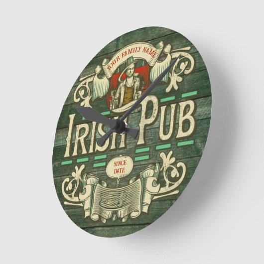 Personalisiert St Patricks Day Irish Pub Box Zeich Runde Wanduhr (Winkel)