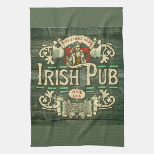 Personalisiert St Patricks Day Irish Pub Funny Geschirrtuch (Vertikal)