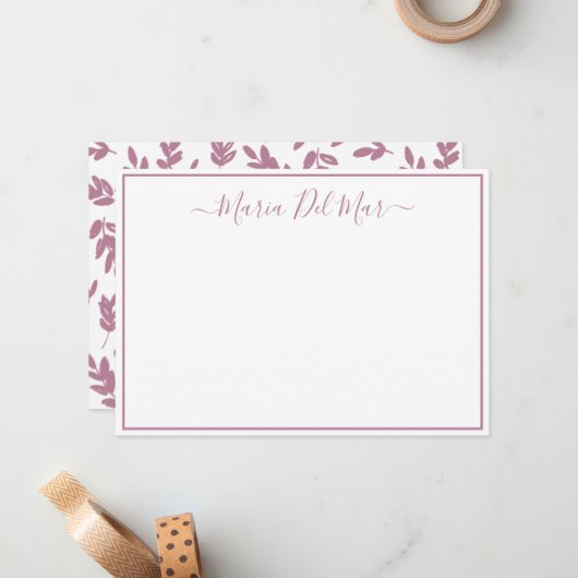 Personalisiert Stationery Botanische Dusty Rose Mitteilungskarte (Vorderseite/Rückseite Beispiel)