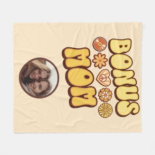 Personalisiert Step Mom Retro Groovy Bonus Mama Fleecedecke (Vorderseite (Horizontal))