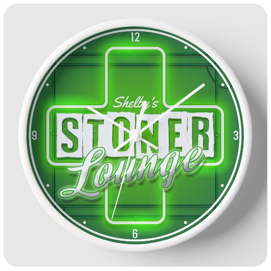 Personalisiert Stoner Lounge NAME Imitate Neon Bar Große Wanduhr