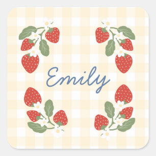Personalisiert Strawberry Berry Sweet Party Picnic Quadratischer Aufkleber