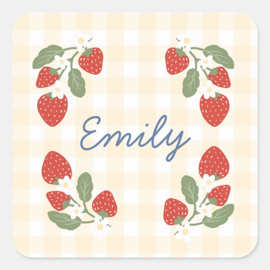 Personalisiert Strawberry Berry Sweet Party Picnic Quadratischer Aufkleber (Vorderseite)