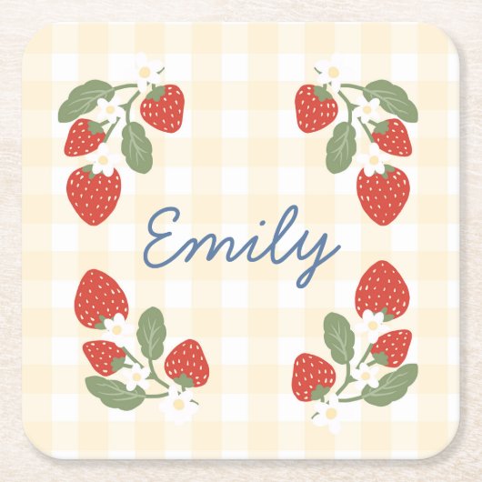 Personalisiert Strawberry Berry Sweet Party Picnic Rechteckiger Pappuntersetzer (Vorderseite)