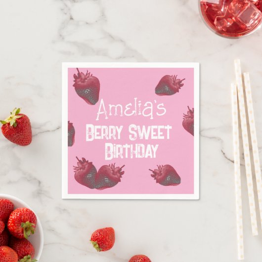 Personalisiert Strawberry Birthday Serviette (Beispiel)
