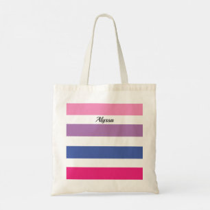 Personalisiert Streifen Rosa Lila Blau Tragetasche