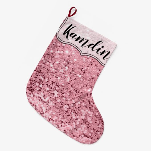 Personalisiert Strumpf Rose Gold Glitzer Großer Weihnachtsstrumpf (Vorderansicht (hängend))