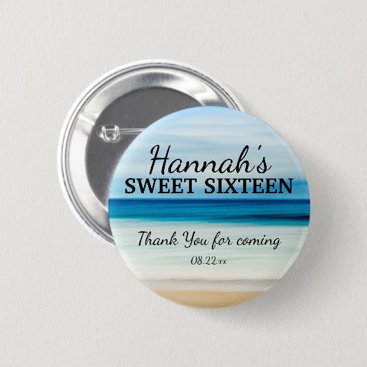 Personalisiert Summer Beach Sweet 16 Danke Button (Vorne & Hinten)