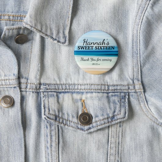 Personalisiert Summer Beach Sweet 16 Danke Button (Beispiel)