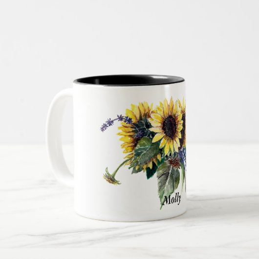 Personalisiert Sunflower Bouquet Zweifarbige Tasse (Vorderseite Links)