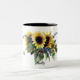 Personalisiert Sunflower Bouquet Zweifarbige Tasse