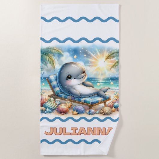 Personalisiert Sunny Dolphin Bliss Strandtuch (Vorderseite)