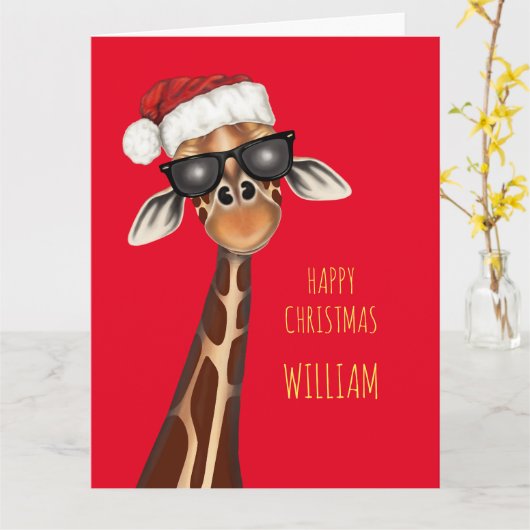 Personalisiert SUPER COOL GIRAFFE Weihnachtskarte Karte (Gelbe Blume)