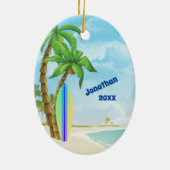 Personalisiert Surfboard Beach Surfen Weihnachten Keramik Ornament (Hinten)