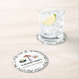 Personalisiert Sushi Birthday Schwarz-weiß Runder Pappuntersetzer