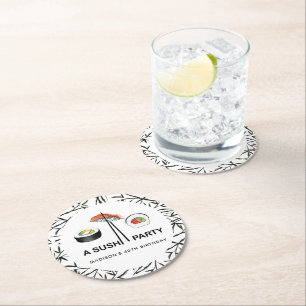 Personalisiert Sushi Birthday Schwarz-weiß Runder Pappuntersetzer