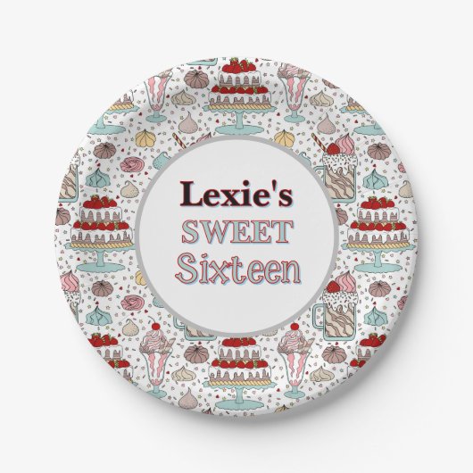 Personalisiert Sweet 16 Birthday Paper Plate Pappteller (Vorderseite)