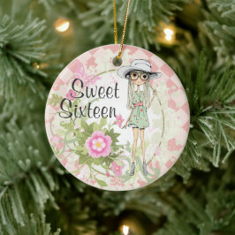 Personalisiert Sweet 16 Blond Girl Blume Weihnacht Keramikornament