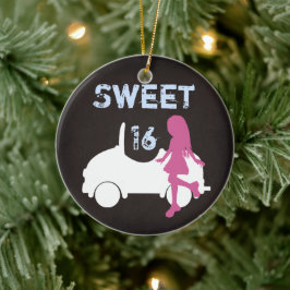 Personalisiert Sweet 16 Girl and Car ~ Pink, Blue Keramik Ornament