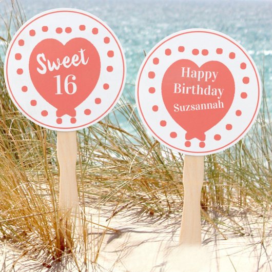 Personalisiert Sweet 16 Happy Birthday Coral Heart Fächer