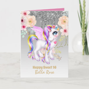 Personalisiert Sweet 16 Hübsch Unicorn Geburtstags Karte