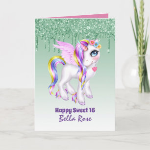 Personalisiert Sweet 16 Hübsch Unicorn Geburtstags Karte