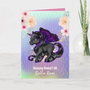 Personalisiert Sweet 16 Hübsch Unicorn Geburtstags Karte