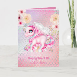 Personalisiert Sweet 16 Hübsch Unicorn Geburtstags Karte