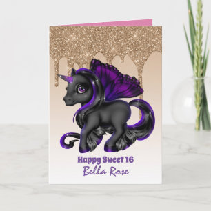 Personalisiert Sweet 16 Hübsch Unicorn Geburtstags Karte