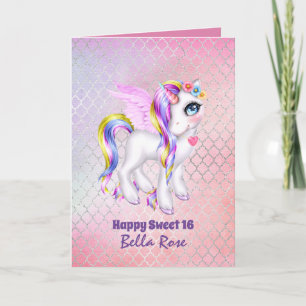 Personalisiert Sweet 16 Hübsch Unicorn Geburtstags Karte